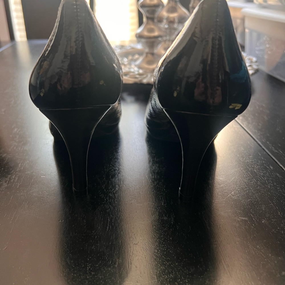 Alex Marie Glossy Black Peep-Toe Heels - Picture 3 of 6